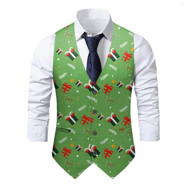 Coletes masculinos colete de natal para homens vermelho verde branco ouro floco de neve papai noel elk rena colete gravata borboleta conjunto festa tanque terno tops