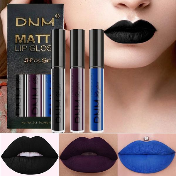 Rossetto 3 pezzi set liquido impermeabile cosmetico a lunga durata nero blu viola verde opaco lucidalabbra nudo tinta macchia trucco 231027