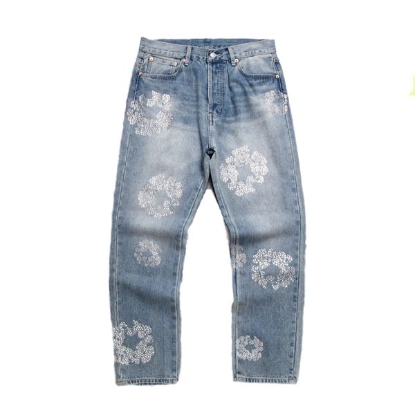 Kgpy Herren Jeans für Frauen Jeaggy Männer kränzen schwarze Weitbein Perlen -Reißverschluss Klassiker klassische Hosen Purpur Denim Shorts Streetwear Casual Joggpants D 3720