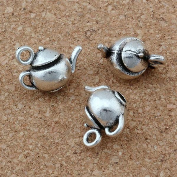100 pezzi argento antico in lega di zinco 3D teiera pendenti con ciondoli per creazione di gioielli risultati della collana del braccialetto 17 5x13mm245Q