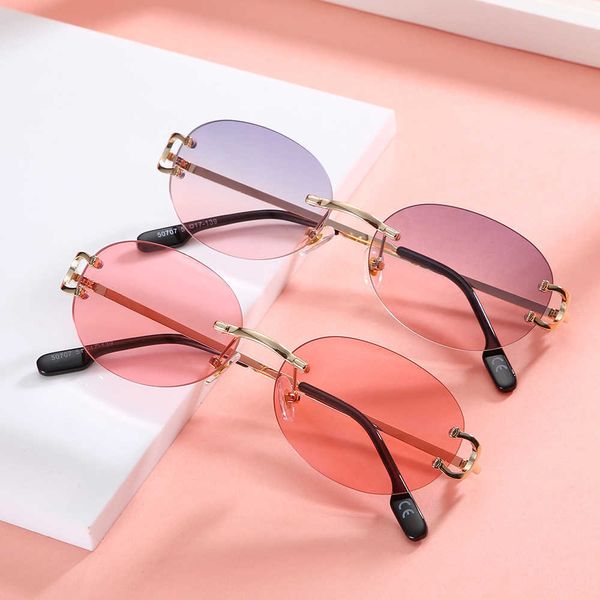 50707 Fashion Street Photo Occhiali piccoli personalizzati Occhiali da sole con bordo tagliato senza montatura rotondo