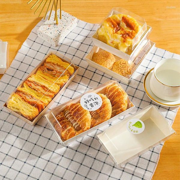 Geschenkpapier, 50 Stück, weiße Kraftpapier-Lebensmitteltabletts, rechteckige Verpackungsboxen, Sandwich, Kuchen, Brot, Snack, Bäckerei, Verpackungsbox mit transparenten Deckeln