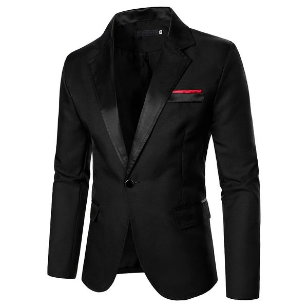 Abiti da uomo Blazer da uomo Blazer decorativo Tasca sul petto Colore a contrasto Colletto in raso Causale Formale Matrimonio quotidiano Uomo Manica lunga Blazer con un bottone 231026