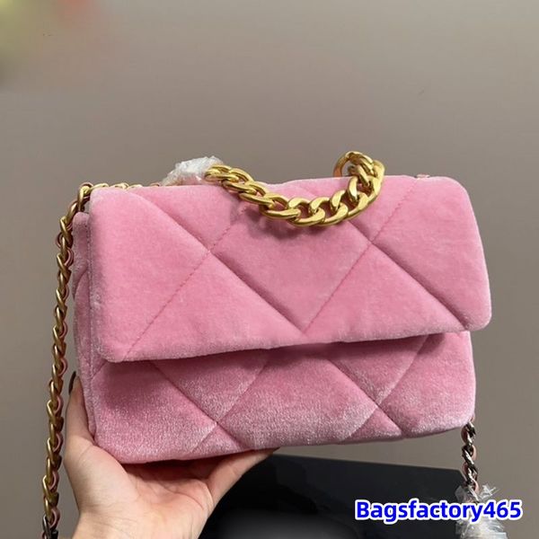 Designer mulheres moda rosa bolsa de ombro veludo clássico diamante xadrez carteira ouro metal hardware matelassê bolsa de luxo tendência versátil carteira ao ar livre 25cm