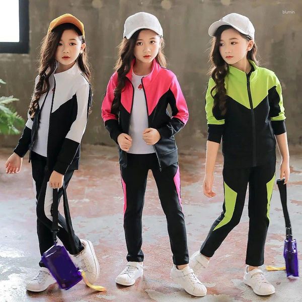 Kleidung Sets Schuluniform Anzug Frühling Mädchen Mittlere Große Kinder Hit Farbe Sport Herbst Jungen Mode Lässig Zweiteilige Kleidung