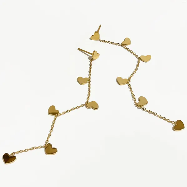 Dangle Küpeler Peri'sBox 18K Gold Pvd Kaplama Küçük Kalp Yuvarlak Diskler Uzun Zincir Kadınlar Paslanmaz Çelik Tassel Her Gün