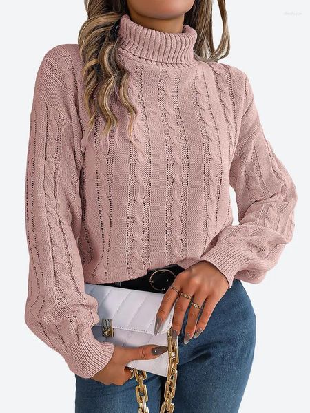 Maglioni da donna Benuynffy Maglione a trecce con spalle scoperte Maglione lavorato a maglia da donna Autunno Inverno 2023 Dolcevita a maniche lunghe Y2k Maglione pullover casual solido