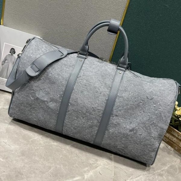 Designer-Gepäcktasche Top Real Shot 50 cm Reisetasche für Herren und Damen, Handtasche mit Buchstabenmuster, geprägt, verblasstes Denim, großes Fassungsvermögen, luxuriöse, klassische Herren-Reisetasche