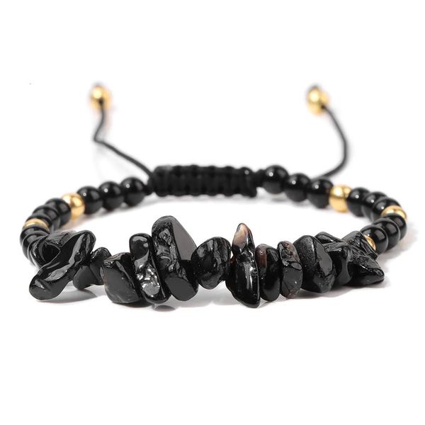 Charme Pulseiras Natural Black Tourmaline Chips Beads Pulseira Cura Quartz Gem Pedra Frisada Ajustável Mulheres Homens Chakra Jóias 231027