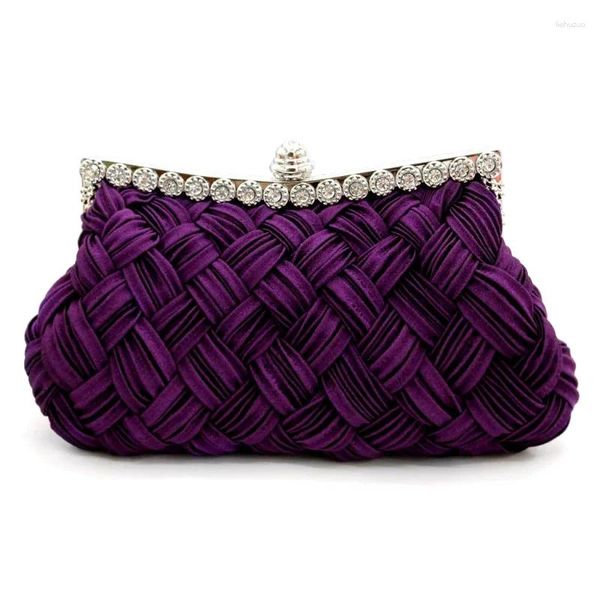 Borse da sera Borsa tessuta a mano Pochette Donne nobili Cena Banchetto Borse con strass Cocktail Party Borse da ballo Tracolla a catena