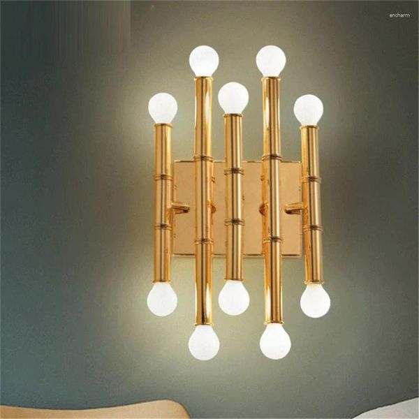 Duvar lambası sanat koridoru villa klasik Çin oturma odası yatak odası çalışması el metal bambu şekli aplik LED aydınlatma fikstürü