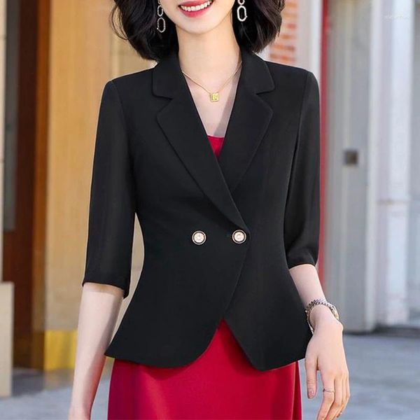 Damenanzüge Sommer dünner Anzug Slim Wiast Kleiner Blazer Korean Fashion Professional Wear Halbarm Freizeitjacke Büromantel