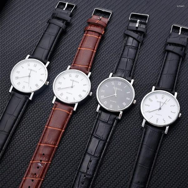 Relógios de pulso relógio de pulso de negócios masculino luxo pulseira de couro analógico relógios ultra fino quartzo relógio de pulso masculino feminino casual simples