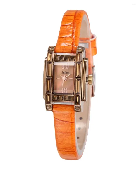 Relógios de pulso venda pequena concha julius senhora relógio feminino japão quartzo strass elegante moda horas pulseira de couro presente da menina sem caixa
