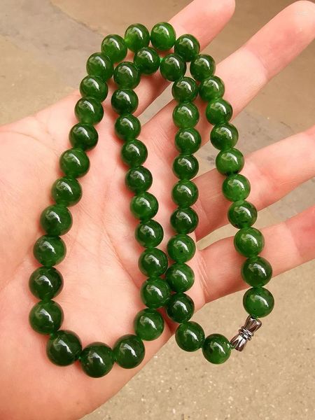 Ciondoli Collana di giada verde naturale Vero diaspro 10 mm Perline Collane Gioielli di giadeite da uomo lunghi