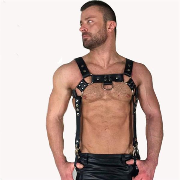 Arnês de couro gay fetiche moda masculina bdsm lingerie ajustável corpo peito arnês pólo dança íntimo sexualmente punk topo dress2941