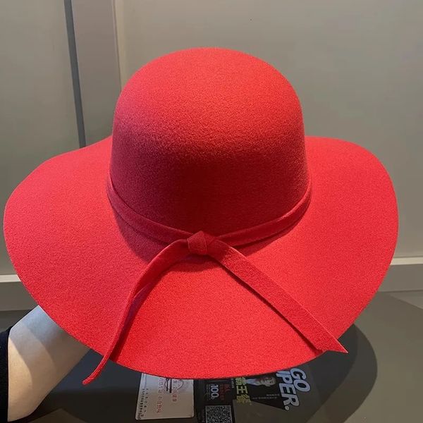 Geniş Memlu Şapkalar Kova Kadınları Bowler Faux Fedora Şapkası Disket Bowknot Cloche Cap Cowlers için Gorros Mujer Invierno 231027