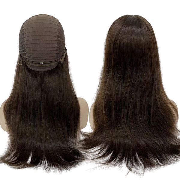 Cabelo humano virgem malaio cor marrom #2 perucas kosher 130% densidade bob estilo 4x4 seda superior peruca sem cola judaica para mulher branca