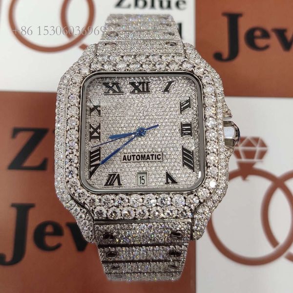 Großhandelspreis, klassische handgefertigte VVS-Klarheits-Moissanit-Diamant-Mikrofassung, besetzt, vollständig vereist, Armbanduhren für Männer und Frauen