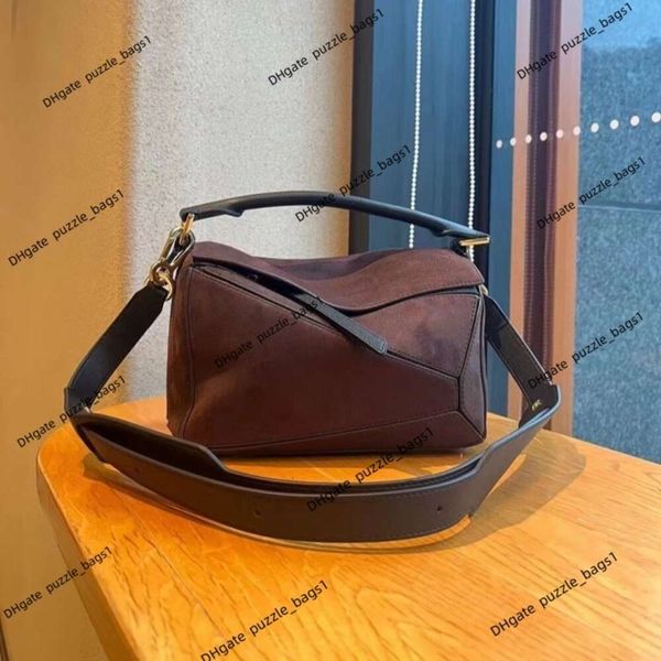 Quebra-cabeça high-end geometria sacos de ombro feminino lowe pelúcia couro real bolsa portátil retalhos crossbody mensageiro saco luxo