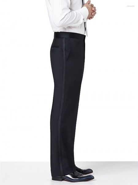 Ternos masculinos blazers feitos sob encomenda preto/branco calças de ajuste reto masculino/noivo/homem casamento/noite frente lisa