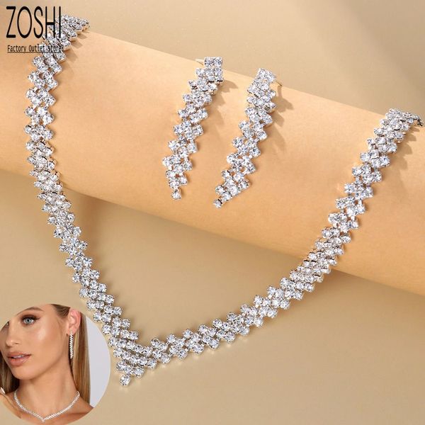 Conjuntos de jóias de casamento Lozenge Step Style Colar Brincos Conjunto para Mulheres Banhado a Prata Gargantilha Borla Presentes de Noiva 231025