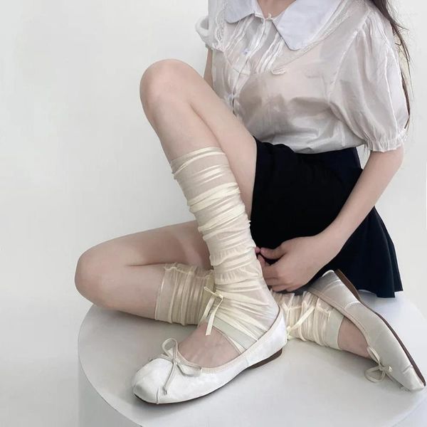 Frauen Socken Kawaii Bowknot Nette Lange Strümpfe Eis Seide Arm Hülse Fuß Abdeckung Wärmer JK Lolita Ballett Stil Süße mädchen