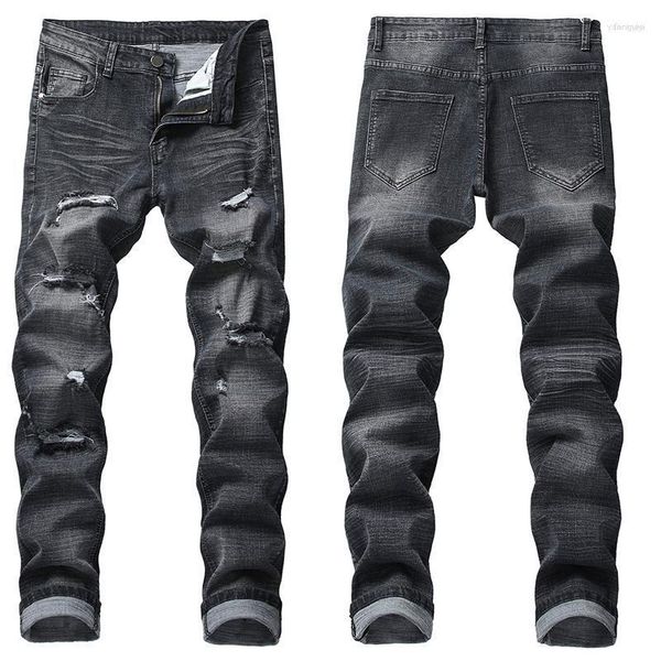 Jeans masculinos calças de motocicleta masculina rasgado denim lavado impressão casual homens tamanho 28-42 moda hip hop