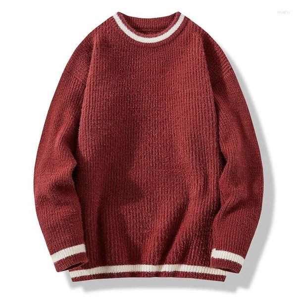 Erkek Sweaters Erkekler Vintage Kış Sweater Yuvarlak Boyun Düz Renkli Erkek Takılı Külkü Gevşek Harajuku Erkekler Retro Çok Havalar