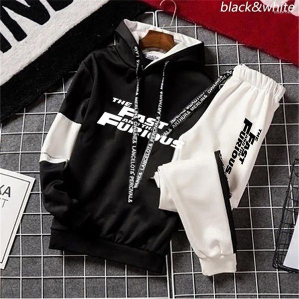 Fatos masculinos Moda Homens Ternos Esportivos Casuais Hoodies e Calças Treino Adolescente Meninos Jaquetas Com Capuz Hip Hop Skate Jogging 2 Pcs