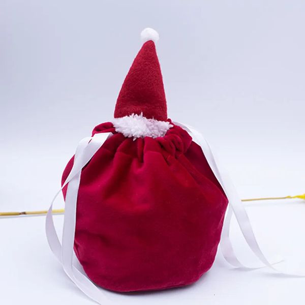 Presente Envoltório Natal Antlers Sacos Vermelho Papai Noel Veludo Desenhe String Doces Sacos De Embalagem De Presente Sacos Decoração Navidad 231027