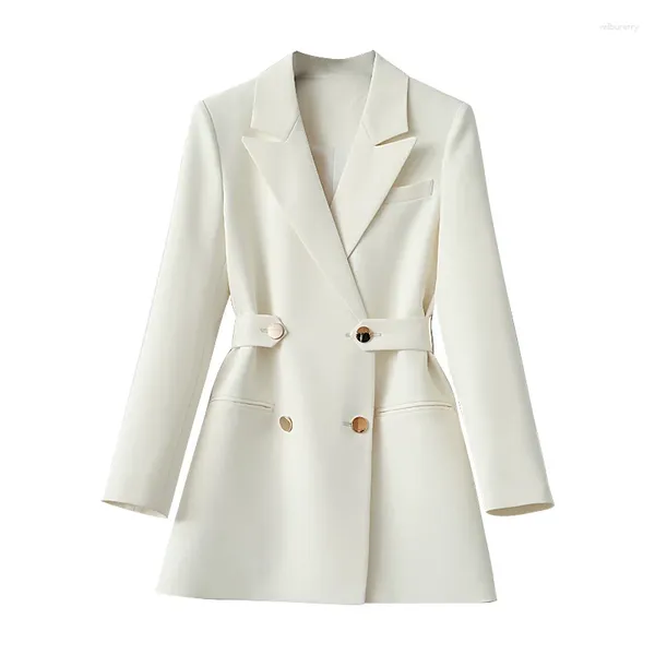 Ternos femininos elegantes blazer branco design de moda duplo breasted desenhar de volta primavera outono terno jaqueta feminina outerwear topos roupas de escritório