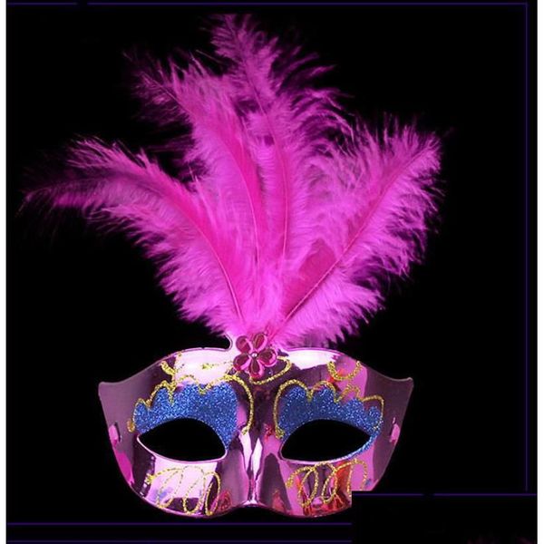 Decoração de festa máscara veneziana com pena casamento glitter meia face masquerade vestido festival halloween suprimentos decorações dhebu