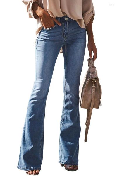 Женские джинсы 2023, женские облегающие джинсовые брюки, прямые брюки-клеш с высокой талией, эластичные женские брюки-клеш, модные макси