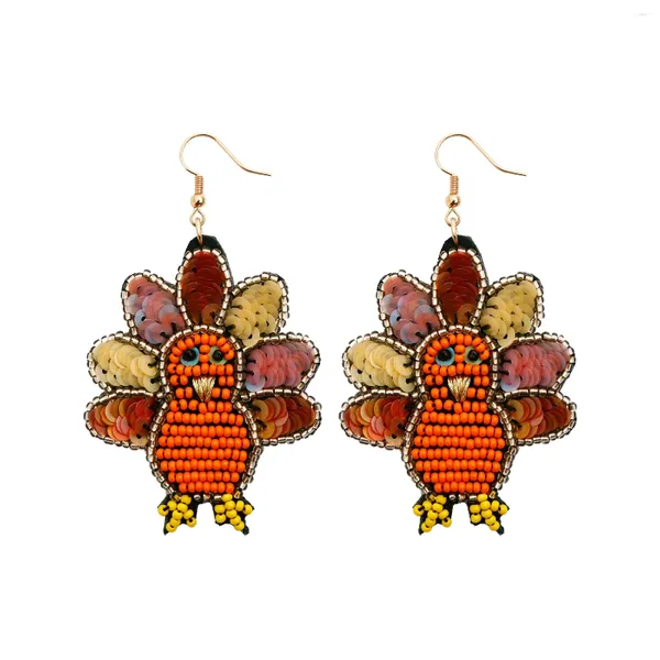 Orecchini pendenti con perline di tacchino Gioielli del Ringraziamento per le donne Accessori autunno autunno Rosso/Arancione/Giallo Grande