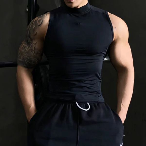 Homens Tanques Ginásio Sem Mangas Coletes Workout Top Sexy Homens Musculação Apertado Singlet Fitness Muscle Man Sports Mock Neck Roupas 231027