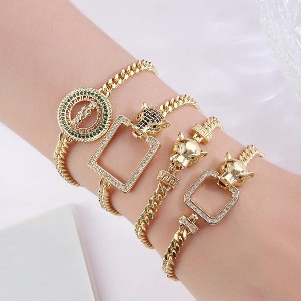 Charm Armbänder 4 Modelle Klassisches Leopardendesign Hip Hop Kubanisches Kettenarmband Schwarzer Zirkonia Für Frauen Party Schmuck Zubehör