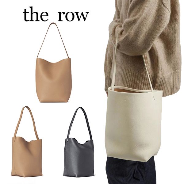 The Row Couro Genuíno Weekender Drawstring Park Tote Bag Homem Luxo Moda Bucket Womens Clutch Shopper Bags Cross Body Designer Mens Bolsa 3 Tamanhos Bolsa de Ombro