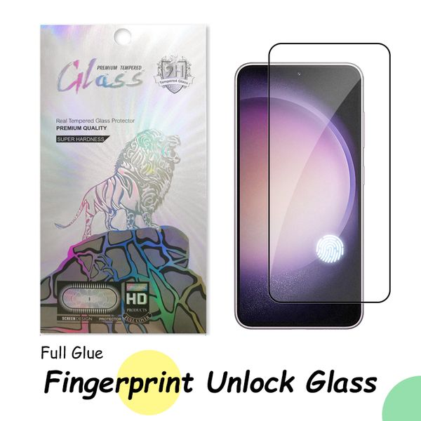 Защитная пленка для разблокировки отпечатков пальцев для Samsung S24 + S23 Plus S22 S21, полное клейкое покрытие, 9H, 2,5D, 0,25 мм, ультратонкое закаленное стекло в розничной упаковке