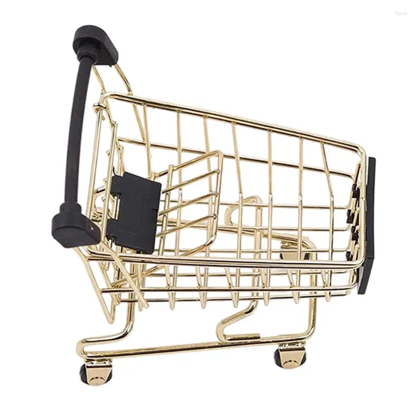 Lagerung Flaschen Warenkorb Korb Goldene Mini Einkaufen Baby Zubehör Federhalter Trolley Modell Karren Spielzeug Eisen Kind Schönheit Schwamm