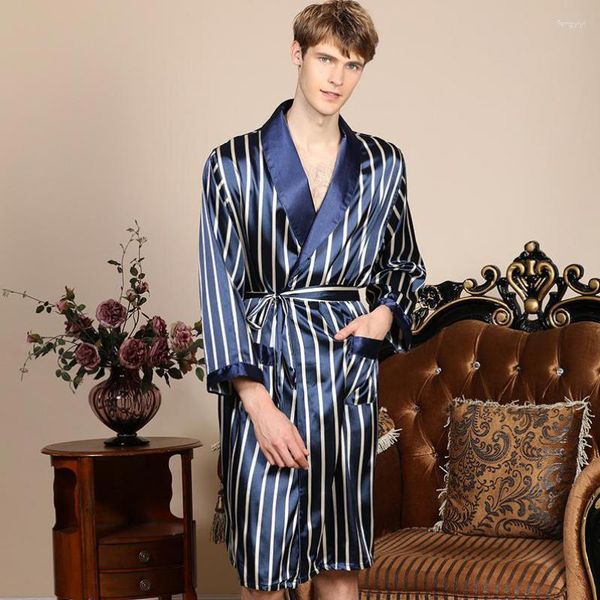 Roupa interior térmica masculina pijamas masculinos primavera verão masculino manga longa robe de cetim de seda masculino solto casual roupão de noite plus size