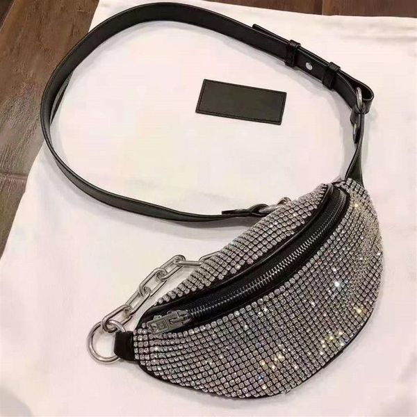 Marsupio da donna Attica con strass Marsupio Mini Marsupio Scomparto con zip Designer Lady Borsa con tracolla a catena regolabile in cristallo per bici268v