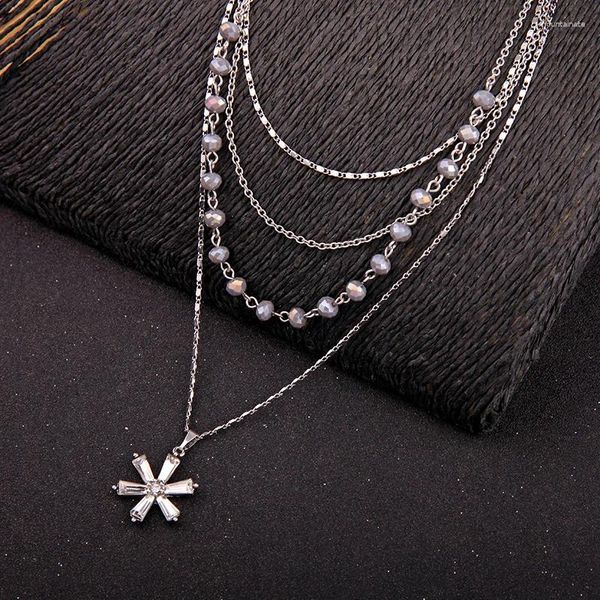 Anhänger-Halsketten Kissme Zarte Kristall-Schneeflocken-Halskette für Frauen Geschenk geschichtete gestapelte Ketten Modeschmuck