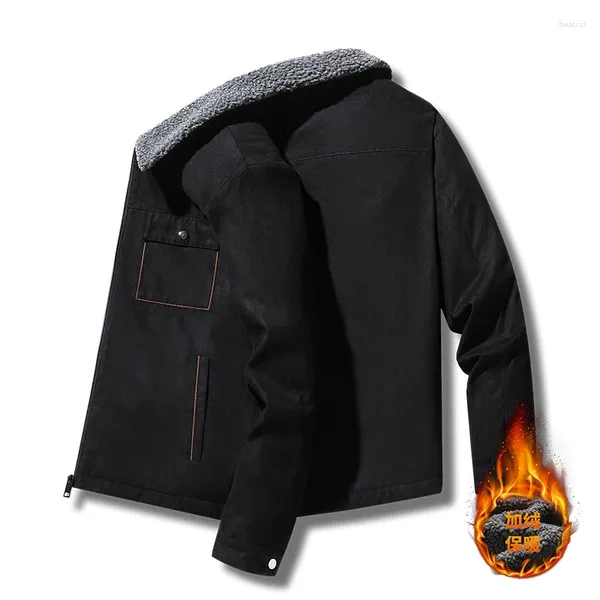 Männer Jacken Herbst Winter Bomber Jacke Männer Casual Drehen Unten Kragen Verdicken Lose Fleece Gefüttert Wildleder Streetwear Mode Kleidung