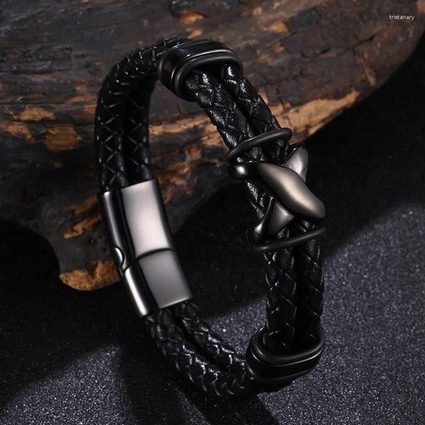 Charme Armbänder Mode Doppel Schicht Kreuz Design Edelstahl Männer Leder Armband Homme Männliche Armreifen Handgemachte Schmuck Geschenke SP1292