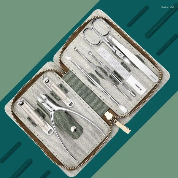 Kits de arte de unhas 9pcs Kit de cuidados pessoais de aço inoxidável Clipper Ear Picking Colher Manicure Set Ferramentas de viagem