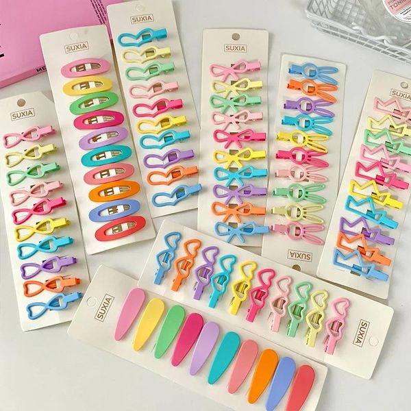 Acessórios para o cabelo 10 pçs/set Snap Clips Tipo Dos Desenhos Animados Metal Doce Cor Meninas Grampos de Cabelo Crianças Barrettes Headwear Criança Bebê BB