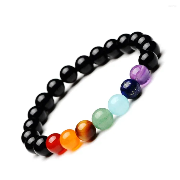 Charm Armbänder 10 Stück 8 mm heller schwarzer Naturstein Tigerauge Achat Amethyst 7 Chakra Armband für Frauen Männer Paar Schmuck