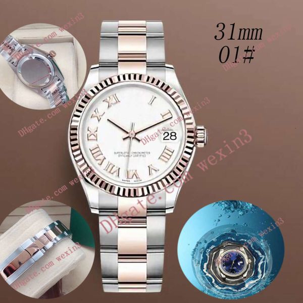 Orologio impermeabile da nuoto automatico in acciaio dorato 2813 con catena larga da 31 mm con bordo a denti romani piatti deluxe