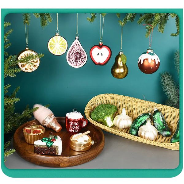 Decorações de Natal Enfeites de Vidro Decorações de Árvore de Natal Acessórios para Casa Frutas Vegetais Bolo Ano Decoração de Árvore Novidades Navidad 231027